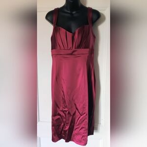 Calvin Klein Burgundy Pleated Satin Dress
